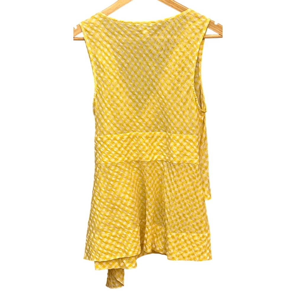 Odille Anthropologie Yellow Gingham Wrap Top Sleeveless V-Neck Side Tie - Picture 4 of 5